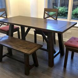 Table, chairs and bench