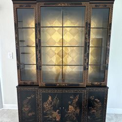 Drexel Heritage Et Cetera Chinoiserie Black Lacquer Breakfront China Cabinet