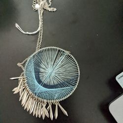 Dream Catcher Necklace Light Blue