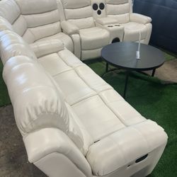 Living Room Recliner Sectional with Bluetooth Speaker and LED
