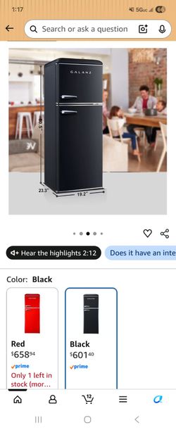 Galanz GLR46TRDER Retro Compact Refrigerator with Freezer Mini Fridge with Dual Door, Adjustable Mechanical Thermostat, 4.6 Cu Ft, Black