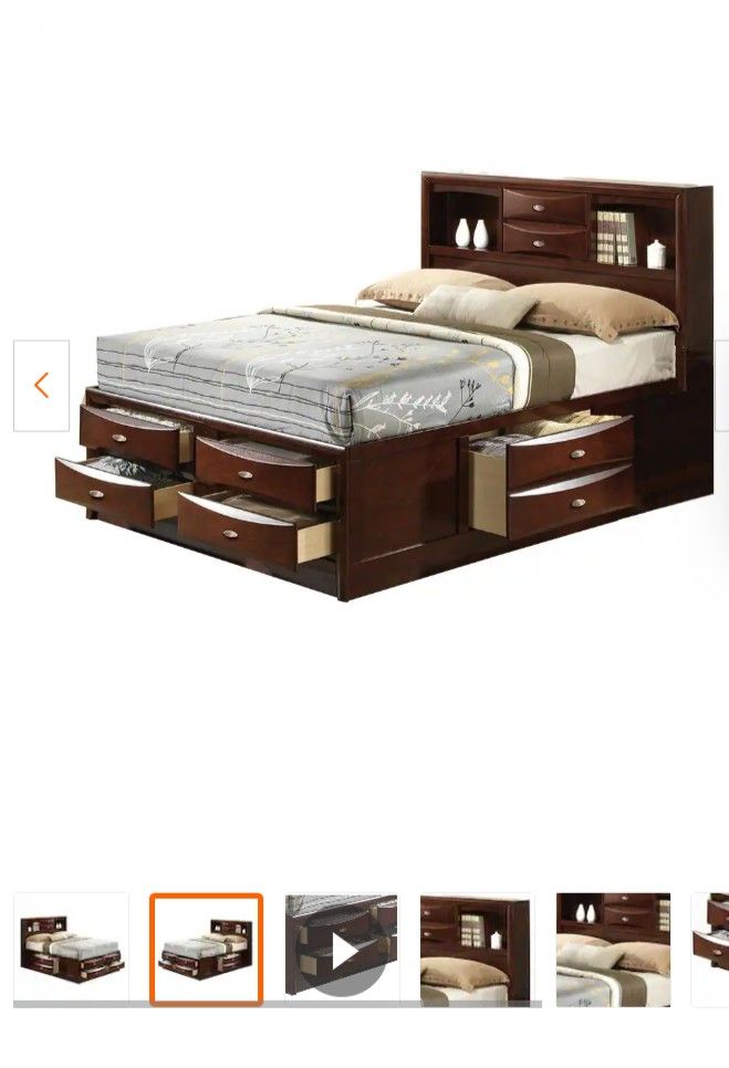 Ireland Platform Bed Queen Size With Headboard Storage And Six Drawers