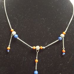 925 Sterling Silver Italy necklace, Antique jewelry 4.78g size 18"inches length.  Very nice matching colors in red and blue. Please read and see the p