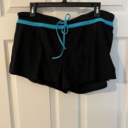 Zero Xposur Black Blue Swim Shorts Bathing Suit Bottoms Swimwear XL Bottoms Euc  Pre owned swim shorts with swim panty.  Elastic and drawstring.   Siz