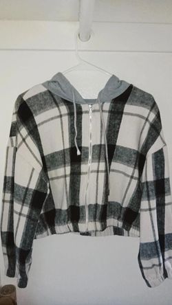 Shein Plaid Cropped Zip-Up Hoodie Jacket