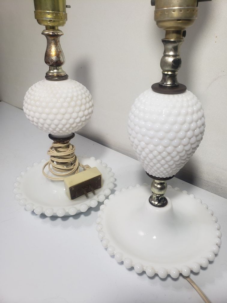 Pair Vintage Milk Glass Table Lamps