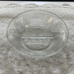 Vintage Clear Pressed Cut Glass 2-Section Divided Serving Bowl - 8 Inch