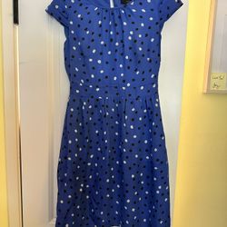 JCrew 00 Blue Polka Dot Dress With Pockets 