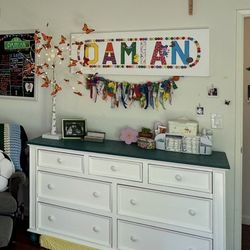 White Dresser With Teal Top