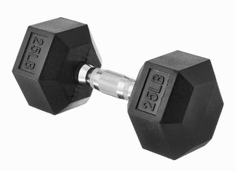Two 25 lb Rubber Hex Dumbbell Hand Weight