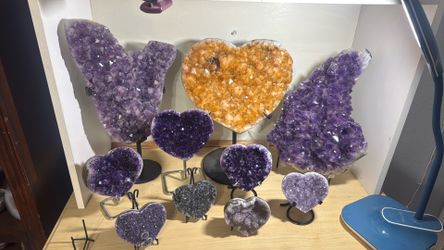 Amethyst and citrine hearts