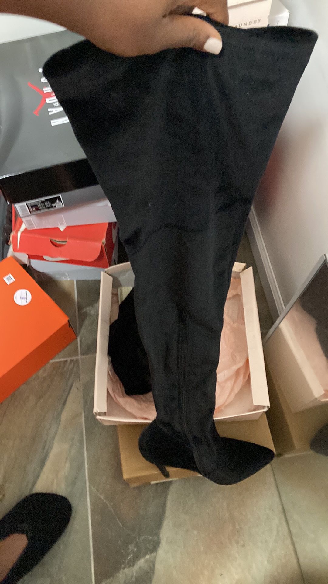 Black Velvet Thigh High Shoe Boots