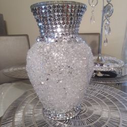 11 BY 22INCHES,,SILVER N CLEAR VASE..