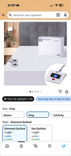 Sealy Heated Mattress Pad King Size Dual Control with 10 Heat Settings