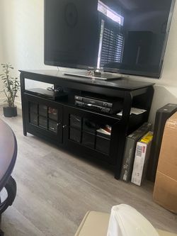 Black Wood TV Stand with Glass Doors