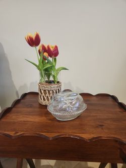 Bunny On Nest Glass Dish , Candy Dish