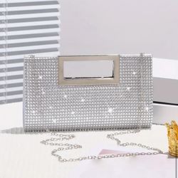 Elegant Women's Clutch with Sparkling Rhinestones - Versatile Shoulder & Crossbody Bag for Weddings, Parties, Birthdays, Nightclubs - Silvery Gray