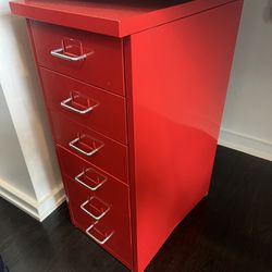 Red Metal Filing Cabinet 