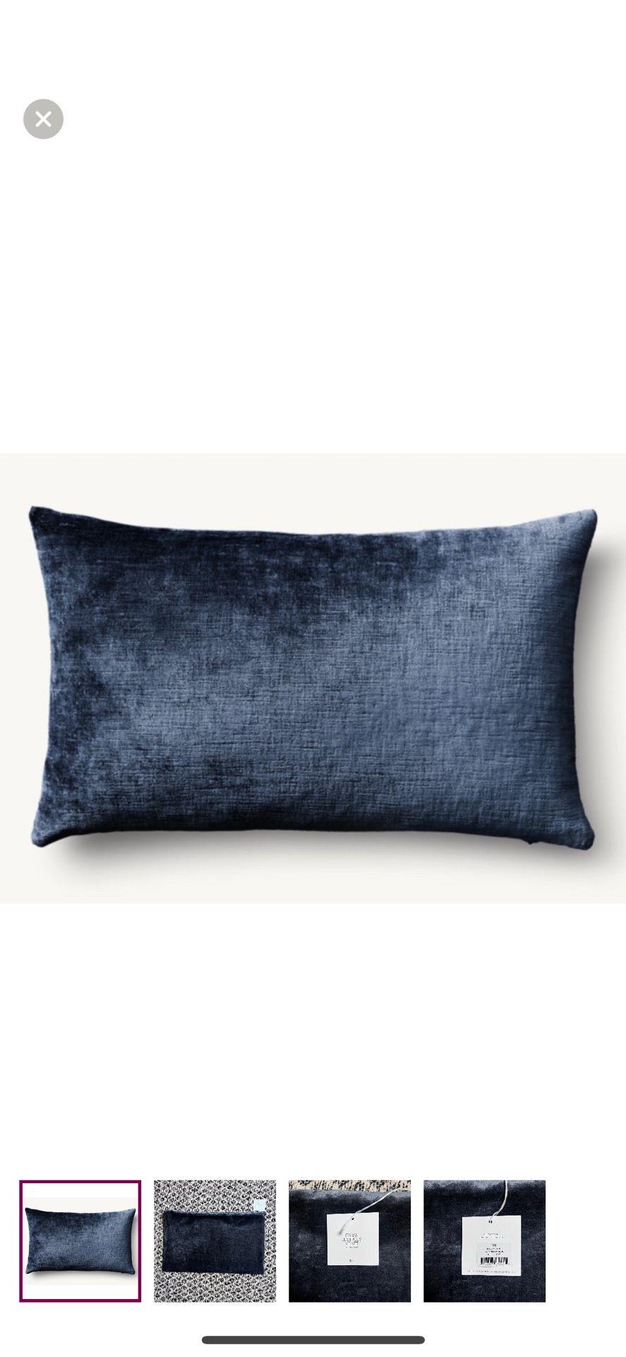 New Restoration Hardware Italian Lustrous Velvet Pillow Cover in Lumbar Blue 
