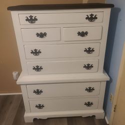 Tall White Chest of Drawers with Dark Top