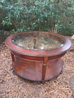 Round Mahogany Coffee Table with Glass Top