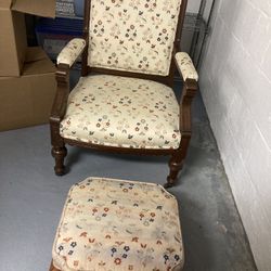 Solid Wood Antique Chair With Foot Rest 