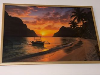 Framed Tropical Sunset Beach Wall Art