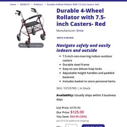 Walker 4 Wheel 7.5 in Casters