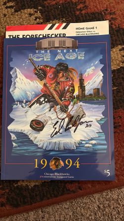 The Next Ice Age Chicago Blackhawks Inaugural Game Program Signed by Ed Belfour