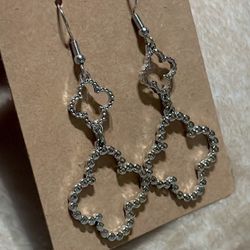 Silver Clover Drop Earrings 