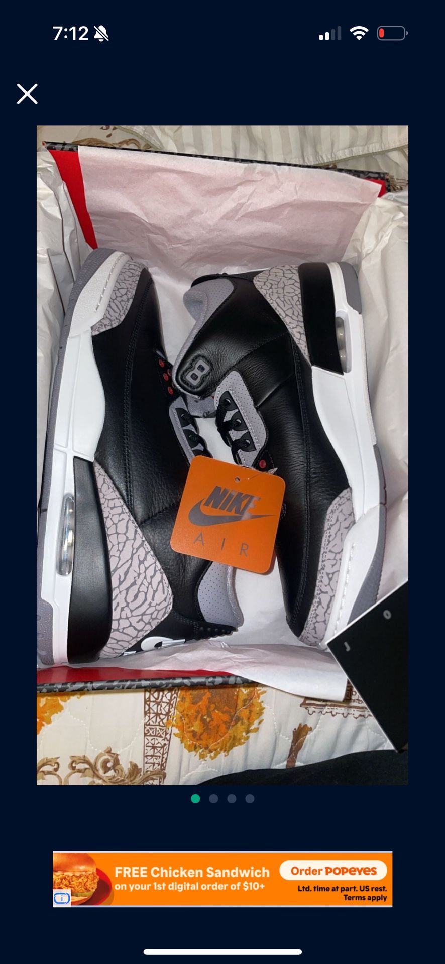 Jordan 3 Retro Black Cement New Size 12