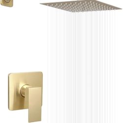 Brushed Gold Shower Faucet Set Bathroom Luxury Rainfall Shower System with Rain Shower Head Single Function Shower Trim Kit with Rough-in Valve