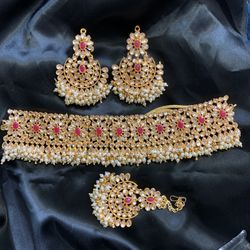 Gold Plated Polki Chocker Set Indian Bollywood Pakistani Jewellery 