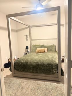 Solid Wood Antique Grey Canopy Bed
