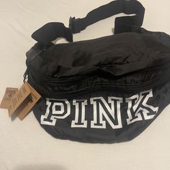 Victoria Secret PINK Convertible Backpack Fanny Pack Black White Logo new with tags 