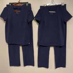 (4)Women’s Navy Blue Figs Scrubs Top Pants - Set of 4 - size S