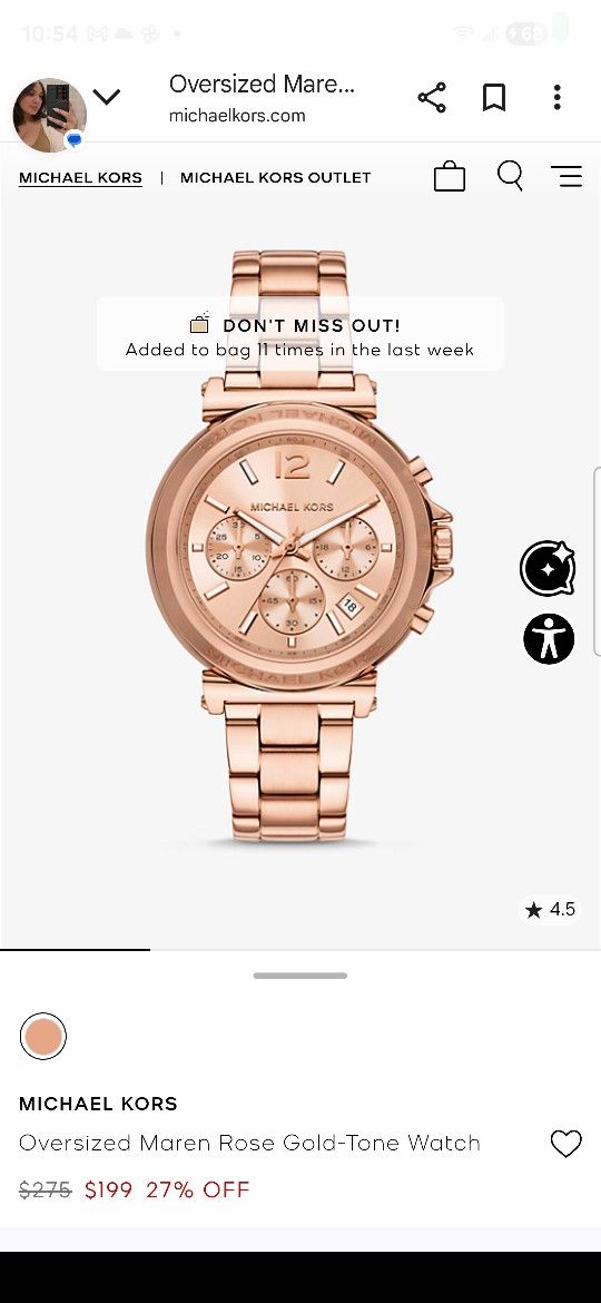 Michael Kors Rose Gold Watch $65 Sale Price