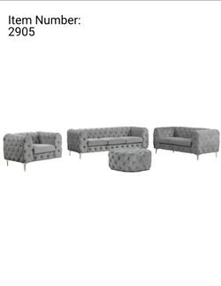Gray Tufted Velvet Living Room Set 3-Piece