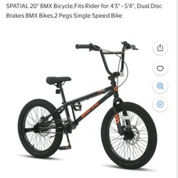 SPATIAL 20" BMX Bicycle,Fits Rider for 4'3" - 5'4", Dual Disc Brakes BMX Bikes,2 Pegs Single Speed Bike