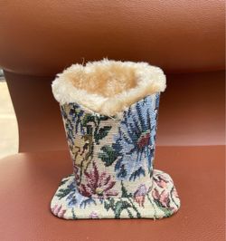 Vintage Floral Tapestry Eyeglass Holder Stand Plush Lined Desk Pen Remote Caddy
