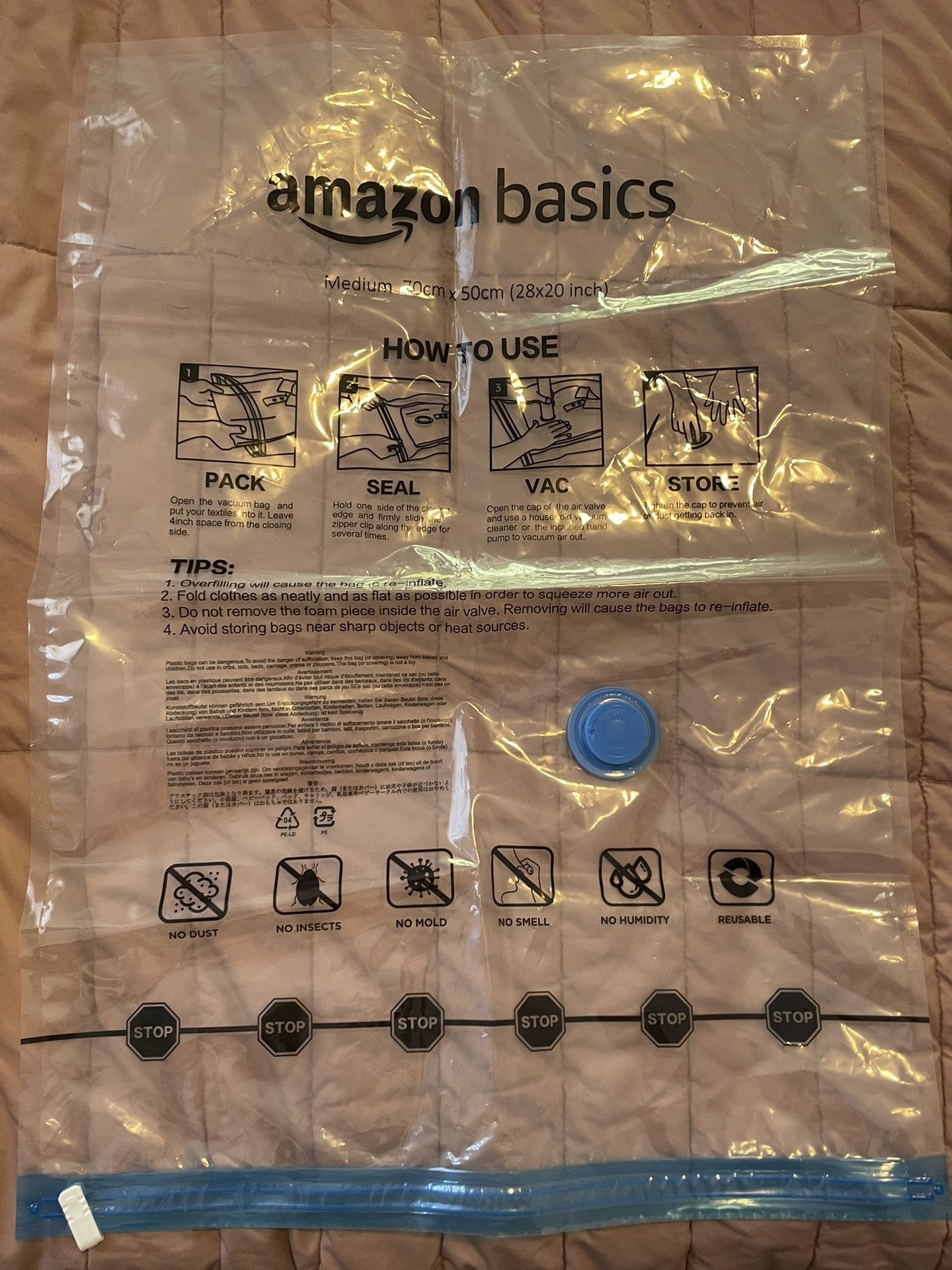 Amazon Basics Vacuum Compression Space Saving Zipper Storage Bags with Hand Pump