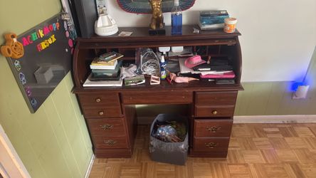 Wooden Roll Top Desk with Drawers