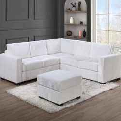 F8464 OFF WHITE JUMBO CORDUROY SECTIONAL WITH OTTOMAN 