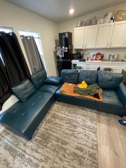 Blue leather couch