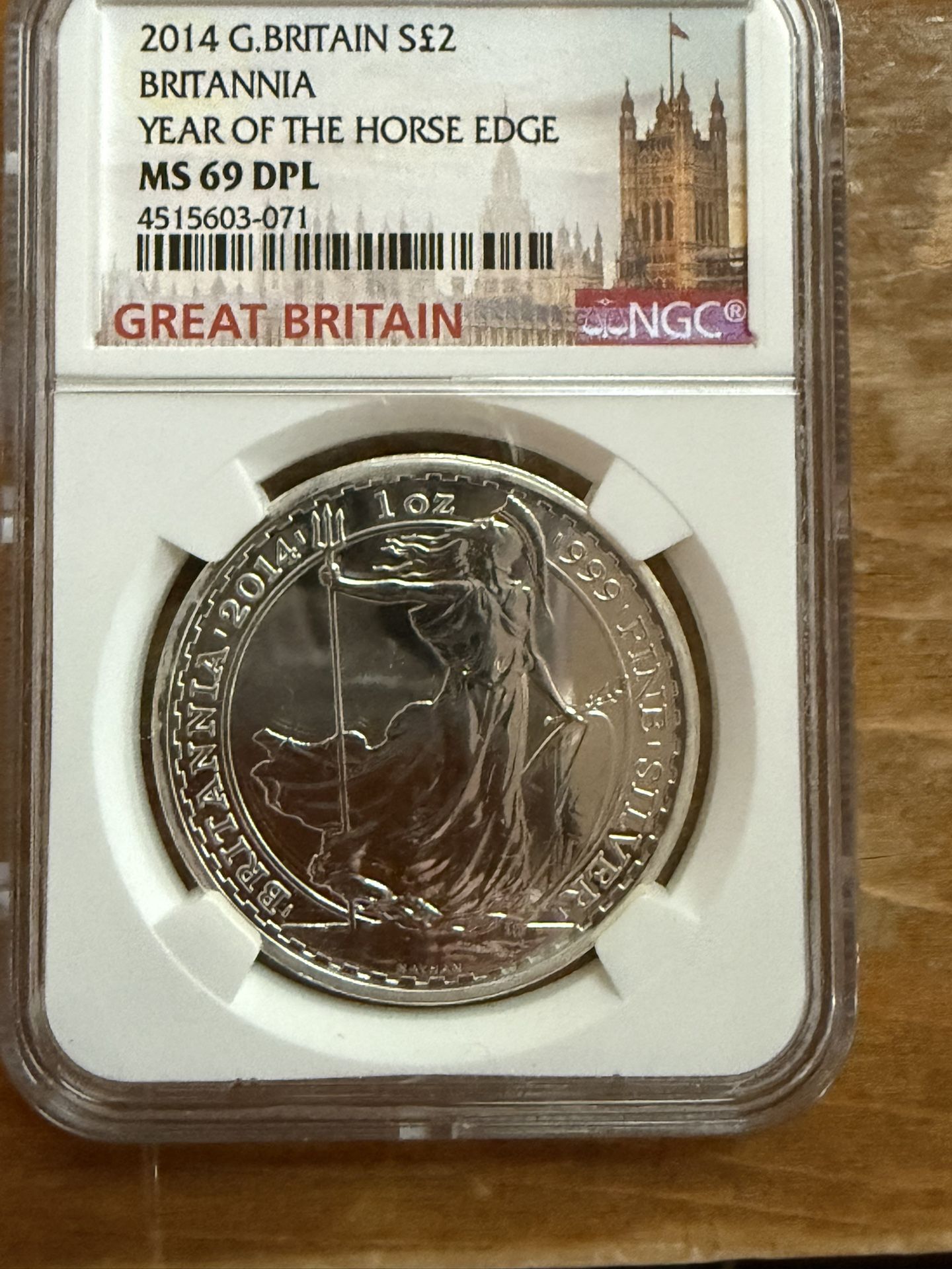 2014 NGC MS69 DPL BRITANNIA YEAR OF THE HORSE EDGE 1oz SILVER COIN 
