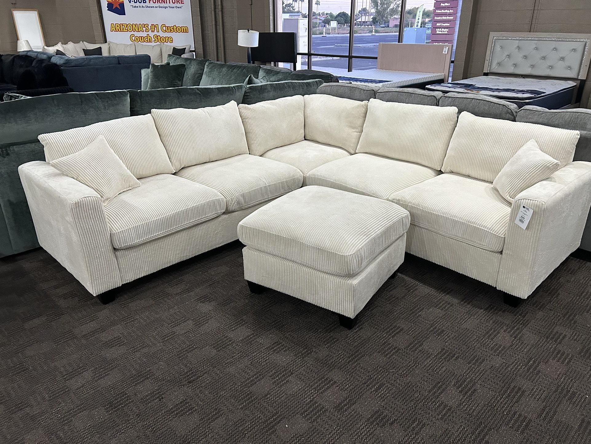 Light Beige Sectional And Ottoman