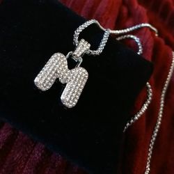 Pave Iced- out initial M Pendant/ Necklace
