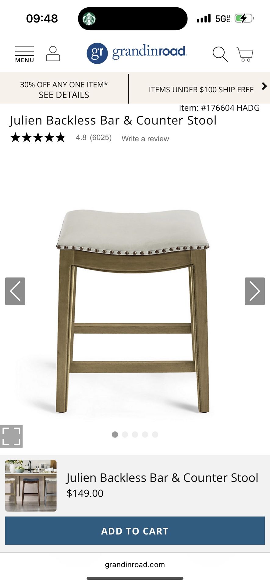 4 Counter Height Stools (23” H Seat)