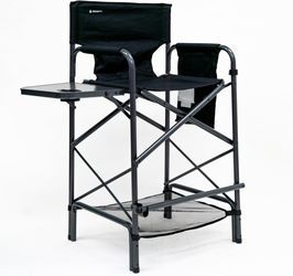 Open Box Earth Products Executive VIP Tall Directors Chair with Folding Side Table, Foldable Carry Bag, 31" Seat Height, Lightweight, 375LBS Max Load