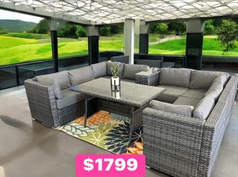 Outdoor Wicker Sectional Sofa Set with Dining Table